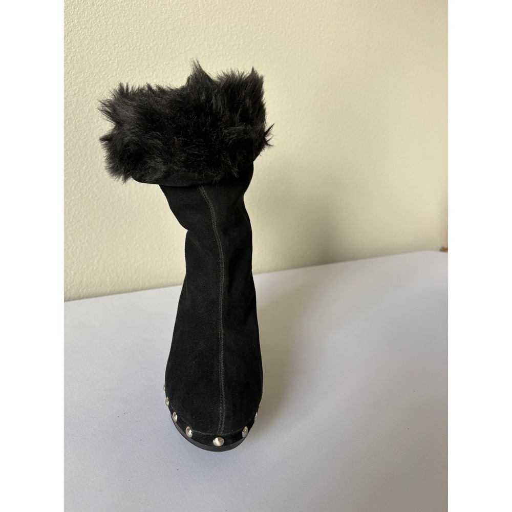 Michael Michael Kors Black Suede Faux Fur Studded Platform Ankle Boots Size 10M - Picture 3 of 12